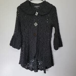 Yushi Black Cardigan Tunic Top Womens S 3/4 Sleeves Witchy Halloween Whimsygoth